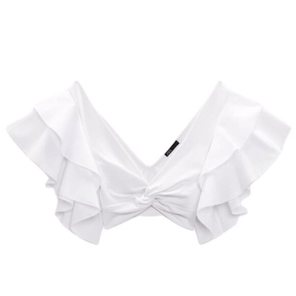 Zara Tops - NEW ZARA RUFFLED CROP TOP WHITE | 4174/634